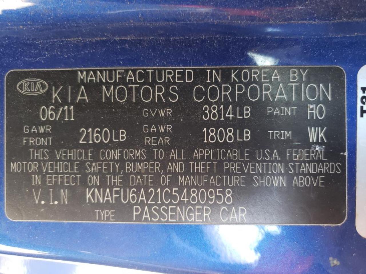 Zdjęcie 10 z aukcji – 2012 KIA FORTE EX z VIN KNAFU6A21C5480958