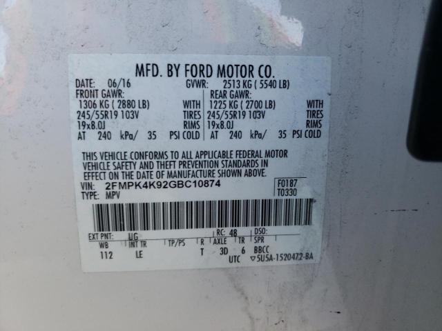 Photo 10 from auction – 2016 FORD EDGE TITAN with VIN 2FMPK4K92GBC10874