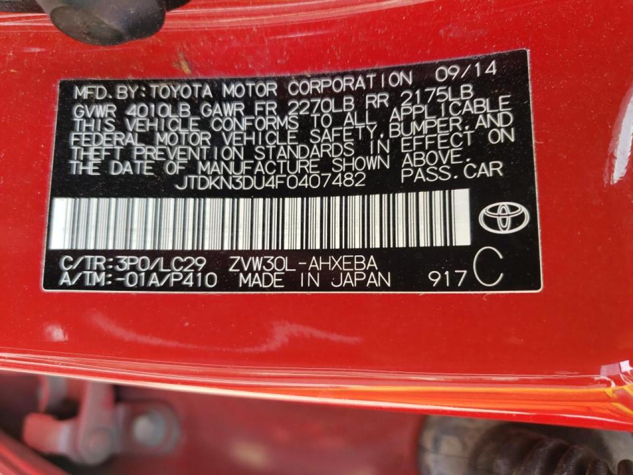 Photo 10 from auction – 2015 TOYOTA PRIUS with VIN JTDKN3DU4F0407482