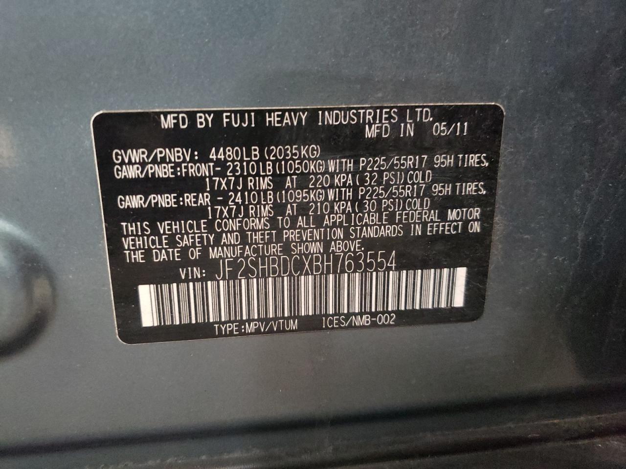 Photo 10 from auction – 2011 SUBARU FORESTER 2 with VIN JF2SHBDCXBH763554