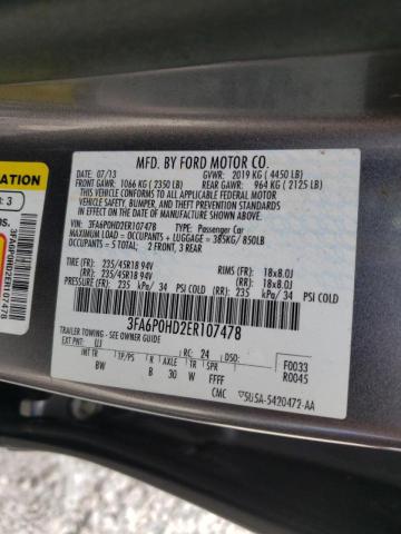Photo 10 from auction – 2014 FORD FUSION SE with VIN 3FA6P0HD2ER107478