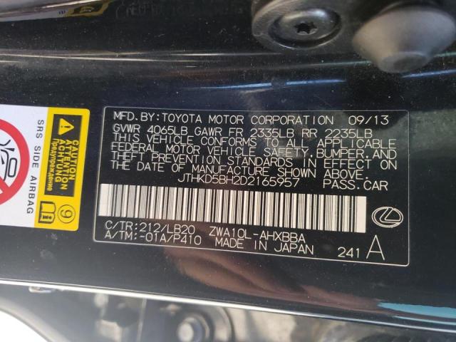 Photo 10 from auction – 2013 LEXUS CT 200 with VIN JTHKD5BH2D2165957