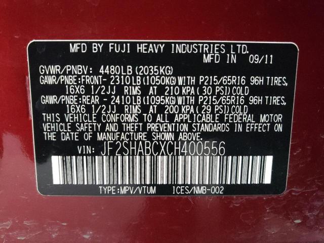 Photo 10 from auction – 2012 SUBARU FORESTER 2 with VIN JF2SHABCXCH400556