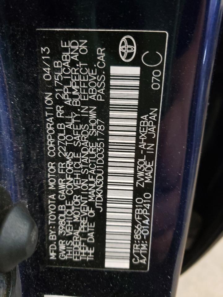 Photo 10 from auction – 2013 TOYOTA PRIUS with VIN JTDKN3DU1D0351787