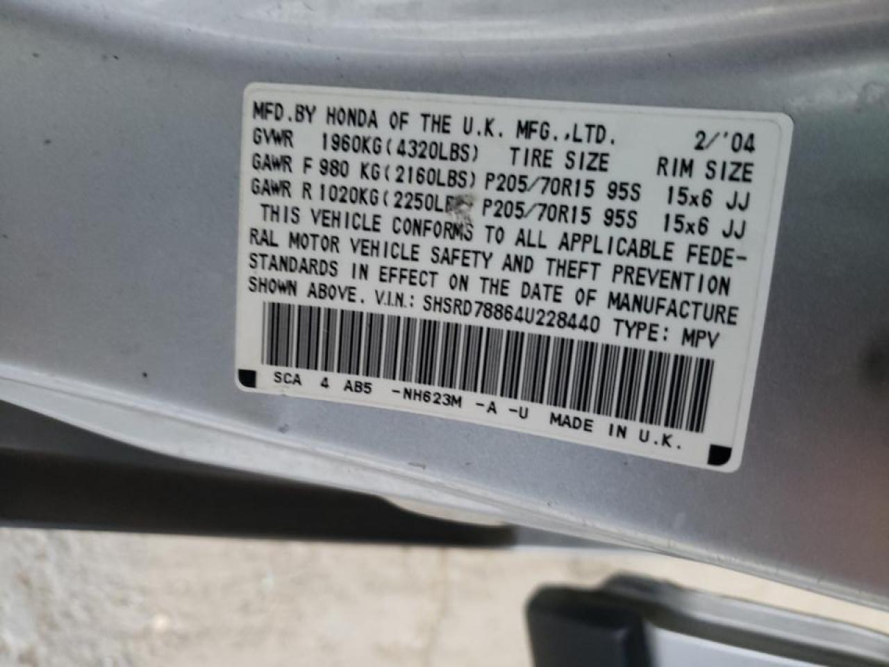 Photo 10 from auction – 2004 HONDA CR-V EX with VIN SHSRD78864U228440