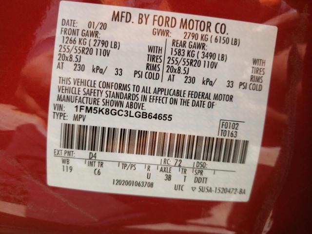 Photo 10 from auction – 2020 FORD EXPLORER S with VIN 1FM5K8GC3LGB64655
