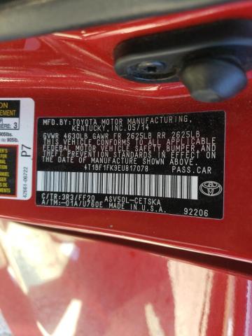 Photo 10 from auction – 2014 TOYOTA CAMRY L with VIN 4T1BF1FK9EU817078