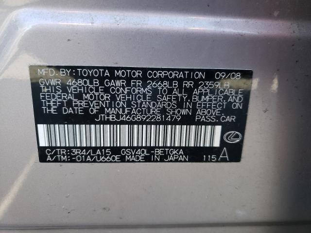 Photo 10 from auction – 2009 LEXUS ES 350 with VIN JTHBJ46G892281479