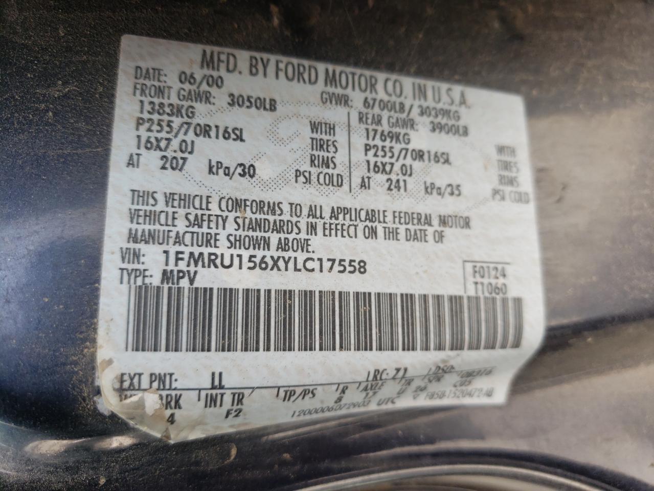 Photo 10 from auction – 2000 FORD EXPEDITION with VIN 1FMRU156XYLC17558