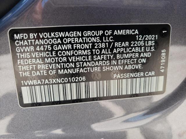 Photo 10 from auction – 2022 VOLKSWAGEN PASSAT with VIN 1VWBA7A3XNC010206