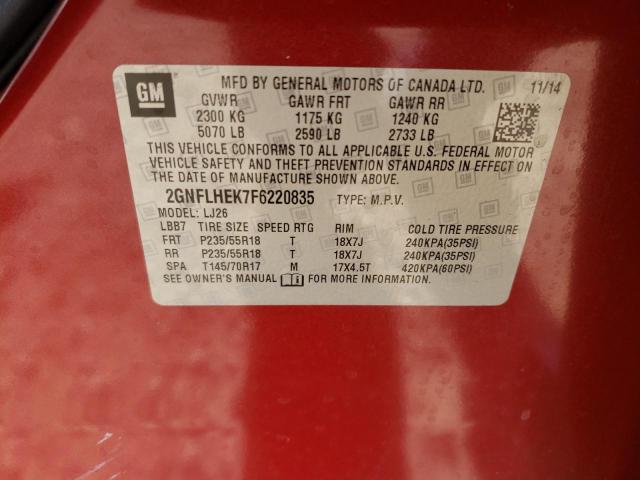 Photo 10 from auction – 2015 CHEVROLET EQUINOX LT with VIN 2GNFLHEK7F6220835