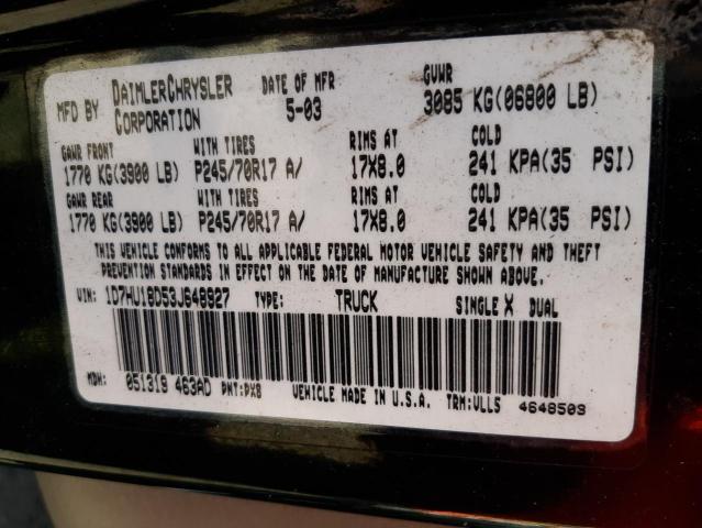 Photo 10 from auction – 2003 DODGE RAM 1500 S with VIN 1D7HU18D53J648927