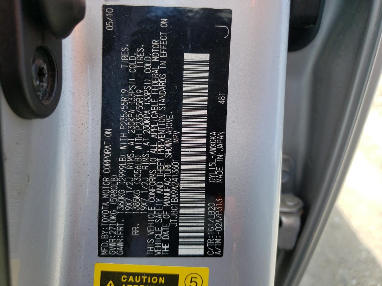 Photo 10 from auction – 2010 LEXUS RX 450 with VIN JTJBC1BA9A2413601