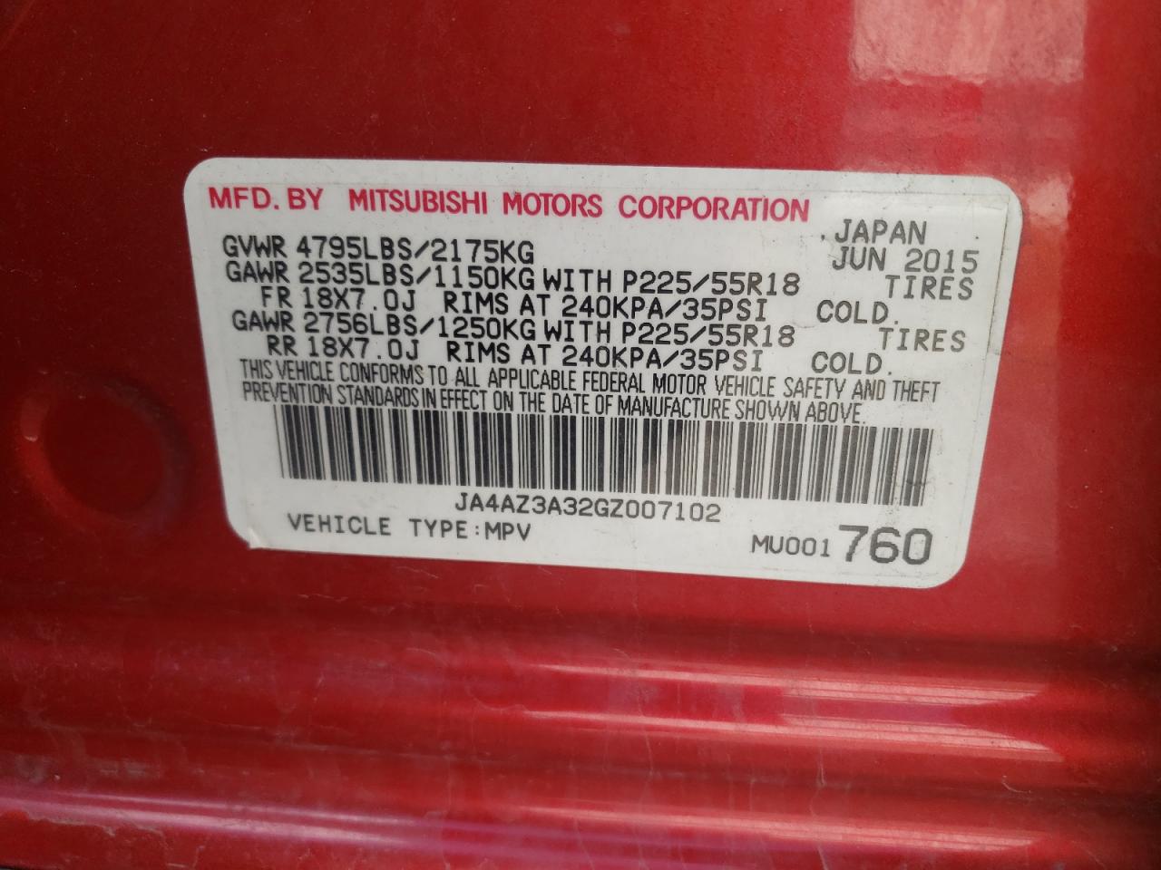 Photo 10 from auction – 2016 MITSUBISHI OUTLANDER with VIN JA4AZ3A32GZ007102