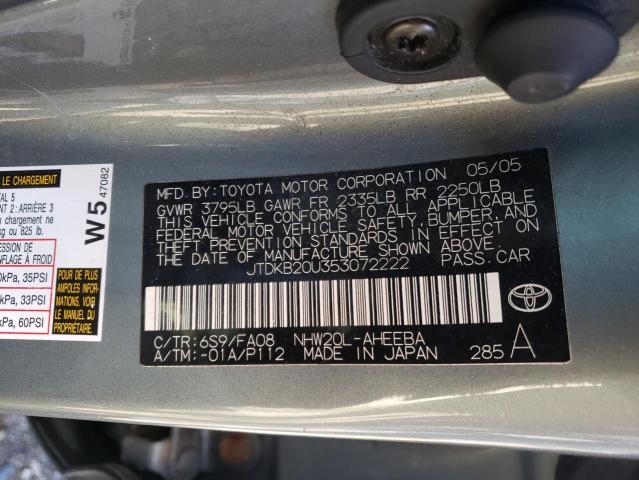 Photo 10 from auction – 2005 TOYOTA PRIUS with VIN JTDKB20U353072222