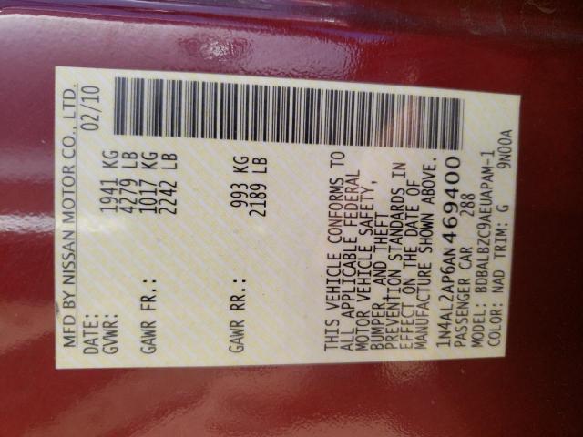 Photo 10 from auction – 2010 NISSAN ALTIMA BAS with VIN 1N4AL2AP6AN469400