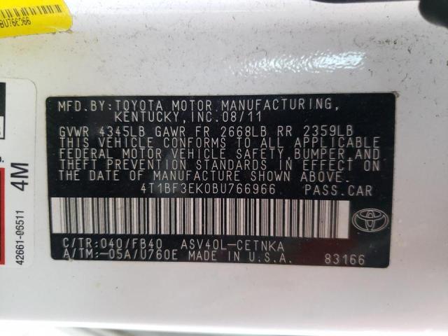 Photo 10 from auction – 2011 TOYOTA CAMRY BASE with VIN 4T1BF3EK0BU766966