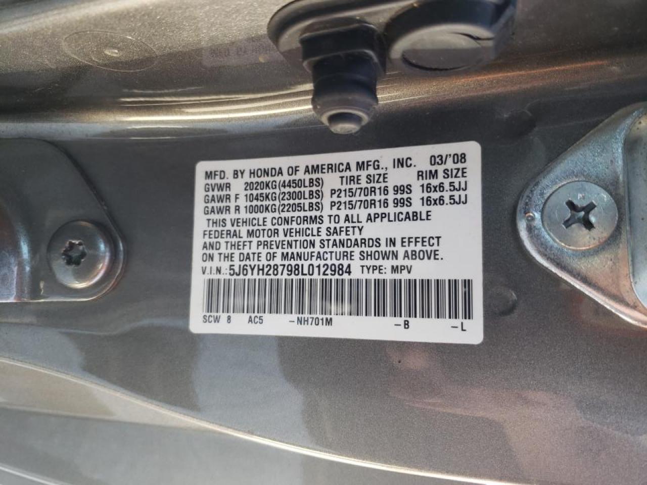 Photo 10 from auction – 2008 HONDA ELEMENT EX with VIN 5J6YH28798L012984
