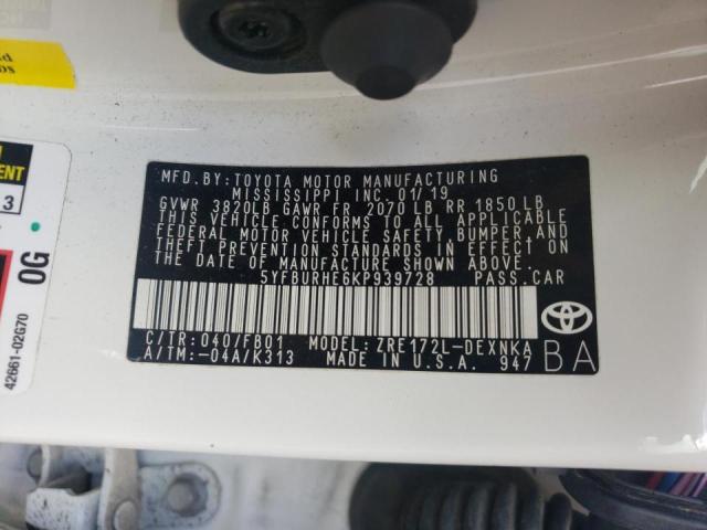 Photo 10 from auction – 2019 TOYOTA COROLLA L with VIN 5YFBURHE6KP939728