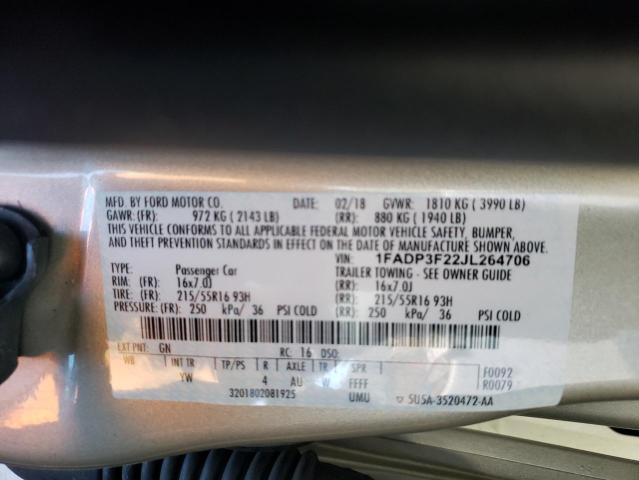 FORD FOCUS SE 2018 with VIN 1FADP3F22JL264706 - Photo from auction