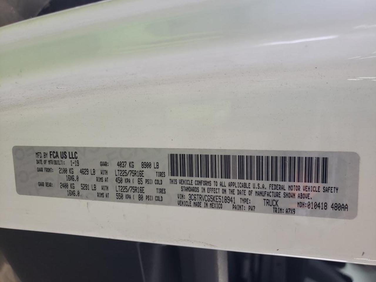 Photo 10 from auction – 2019 RAM PROMASTER with VIN 3C6TRVCG5KE518941