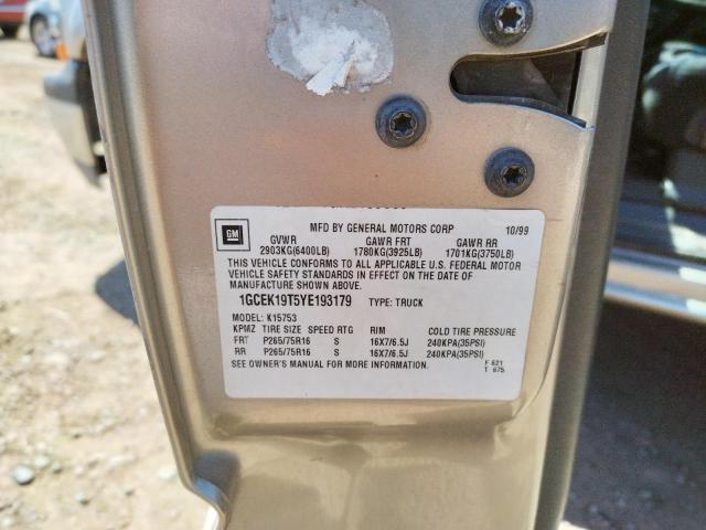 Photo 10 from auction – 2000 CHEVROLET SILVERADO with VIN 1GCEK19T5YE193179
