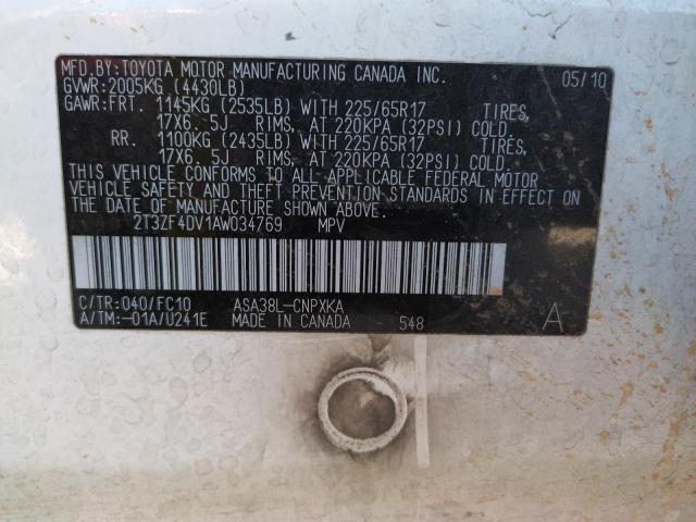 Photo 10 from auction – 2010 TOYOTA RAV4 with VIN 2T3ZF4DV1AW034769