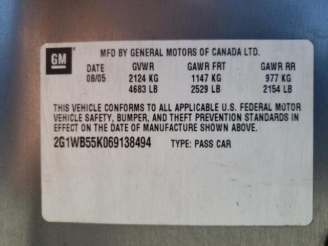 Photo 10 from auction – 2006 CHEVROLET IMPALA LS with VIN 2G1WB55K069138494