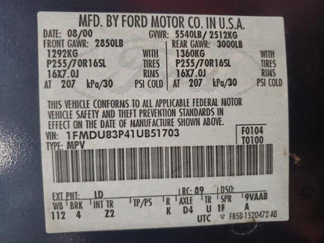 Photo 10 from auction – 2001 FORD EXPLORER X with VIN 1FMDU83P41UB51703