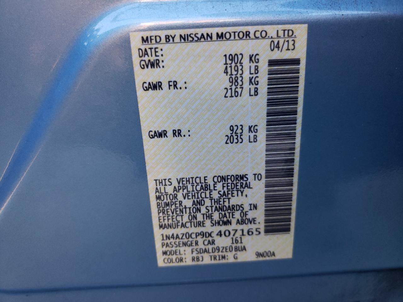 Photo 10 from auction – 2013 NISSAN LEAF S with VIN 1N4AZ0CP9DC407165