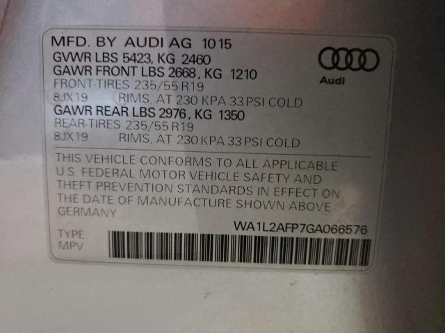 Photo 10 from auction – 2016 AUDI Q5 PREMIUM with VIN WA1L2AFP7GA066576