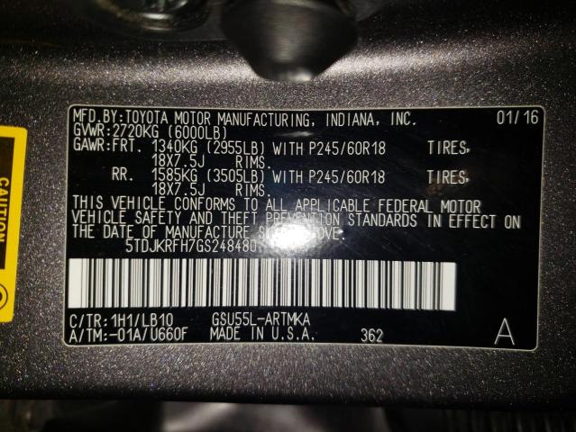 Photo 10 from auction – 2016 TOYOTA HIGHLANDER with VIN 5TDJKRFH7GS248480