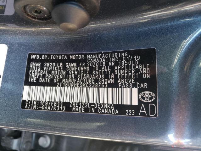Photo 10 from auction – 2019 TOYOTA COROLLA L with VIN 2T1BURHE9KC238763