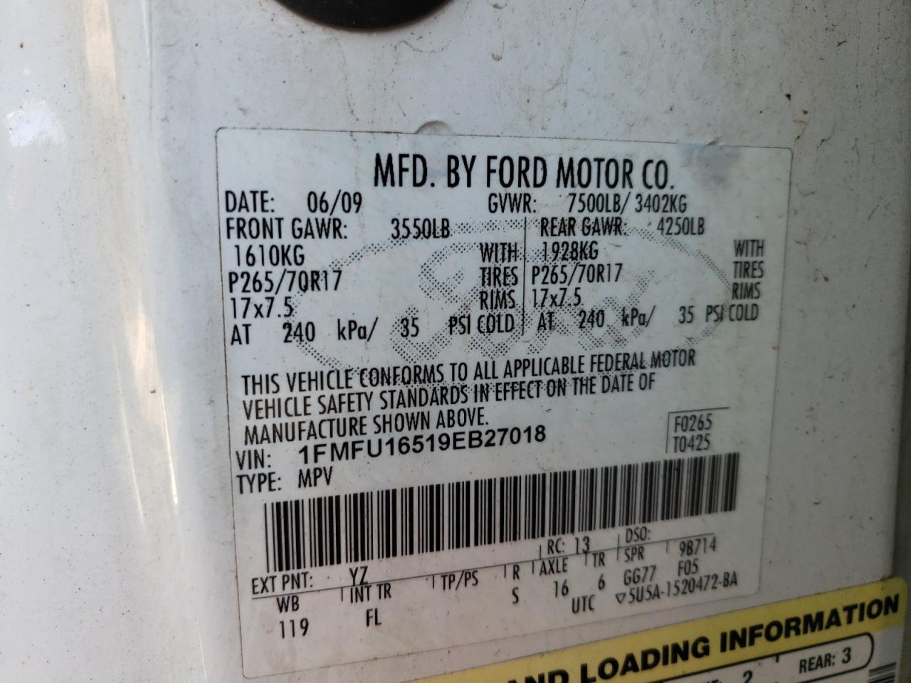 Photo 10 from auction – 2009 FORD EXPEDITION with VIN 1FMFU16519EB27018