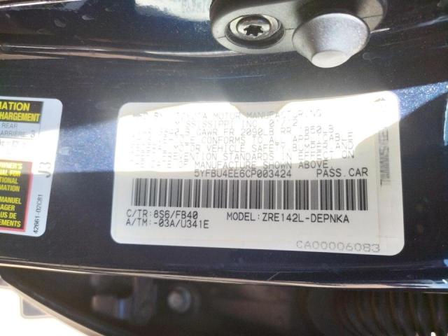 Photo 10 from auction – 2012 TOYOTA COROLLA BA with VIN 5YFBU4EE6CP003424