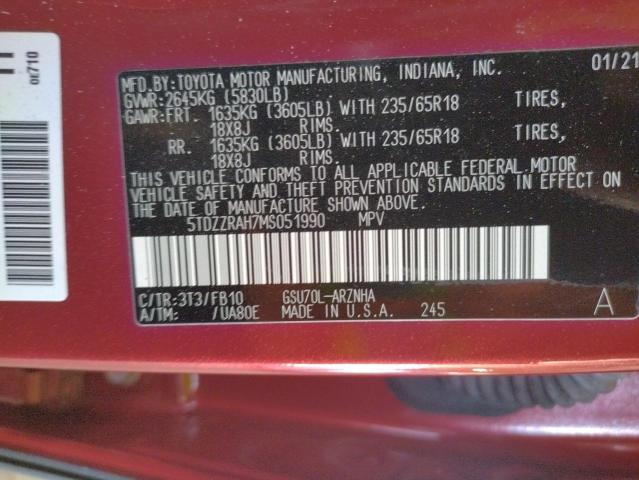 Photo 10 from auction – 2021 TOYOTA HIGHLANDER with VIN 5TDZZRAH7MS051990