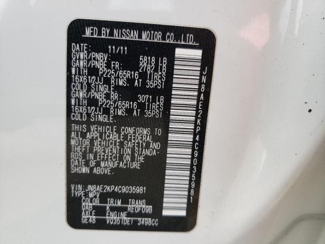 Photo 10 from auction – 2012 NISSAN QUEST S with VIN JN8AE2KP4C9035981