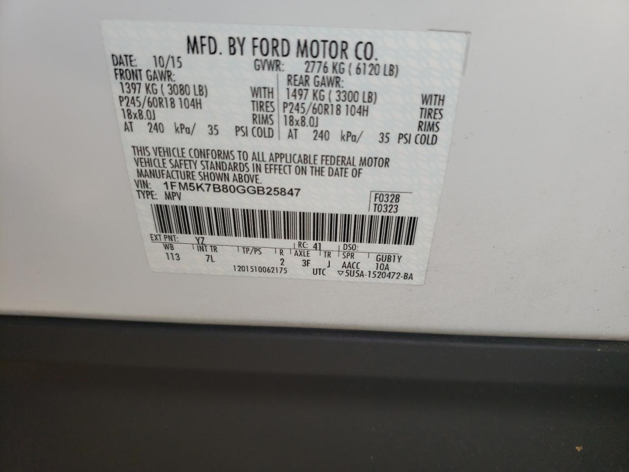 Photo 10 from auction – 2016 FORD EXPLORER with VIN 1FM5K7B80GGB25847