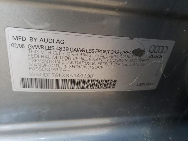 AUDI A4 2.0T QU 2008 with VIN WAUDF78EX8A149608 - Photo from auction