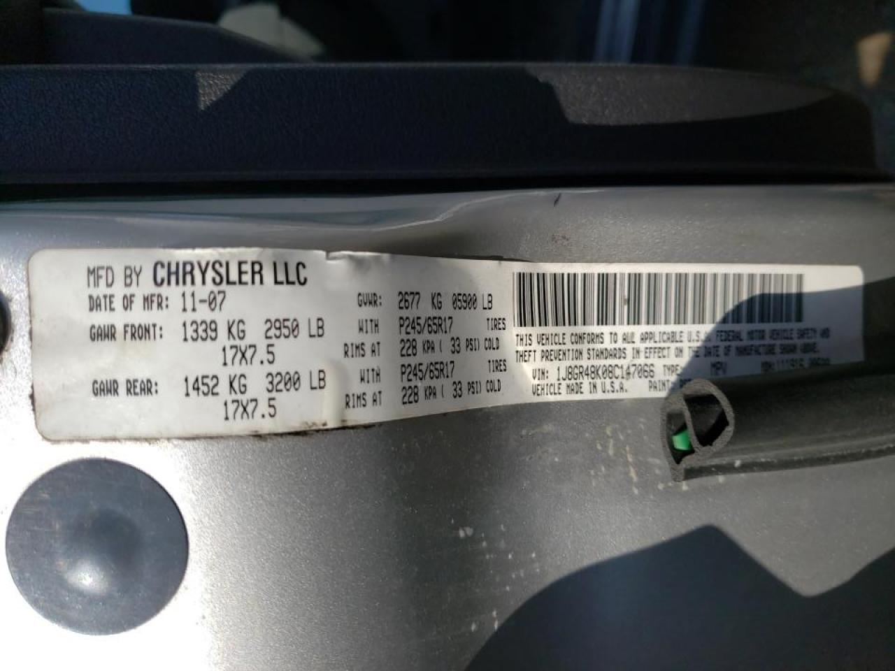 Photo 10 from auction – 2008 JEEP GRAND CHER with VIN 1J8GR48K08C147066