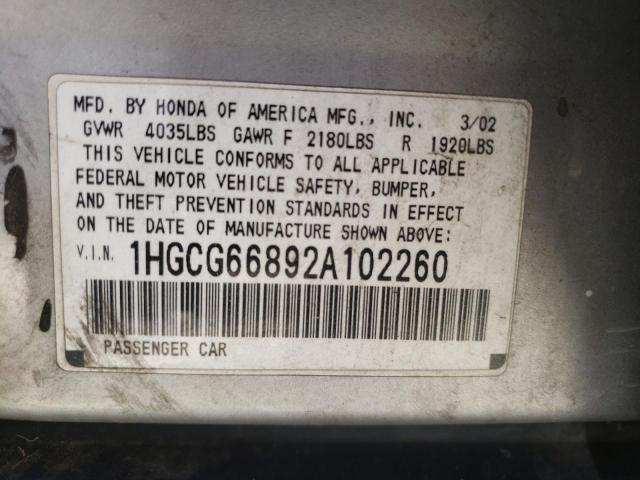 Photo 10 from auction – 2002 HONDA ACCORD EX with VIN 1HGCG66892A102260