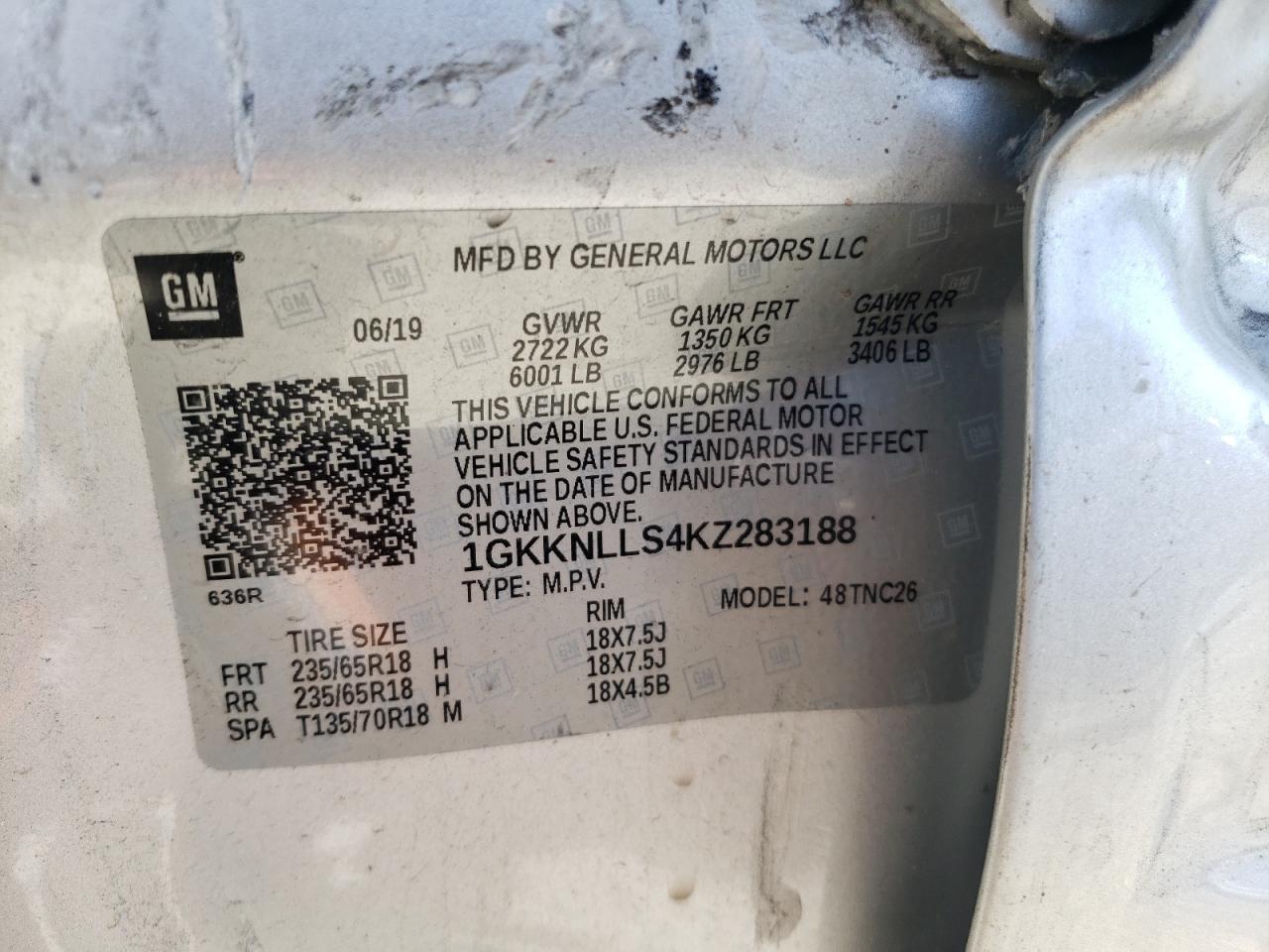 Photo 10 from auction – 2019 GMC ACADIA SLE with VIN 1GKKNLLS4KZ283188