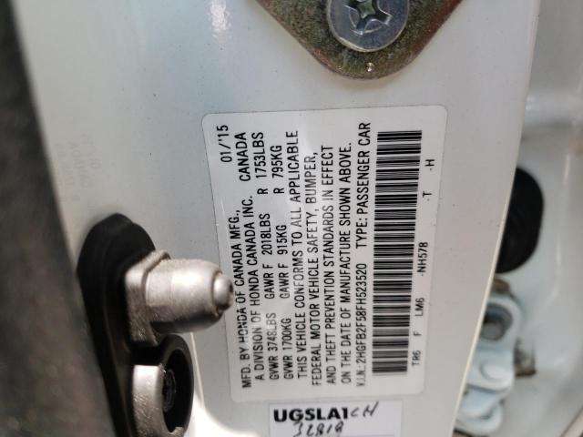 Photo 10 from auction – 2015 HONDA CIVIC LX with VIN 2HGFB2F58FH523520