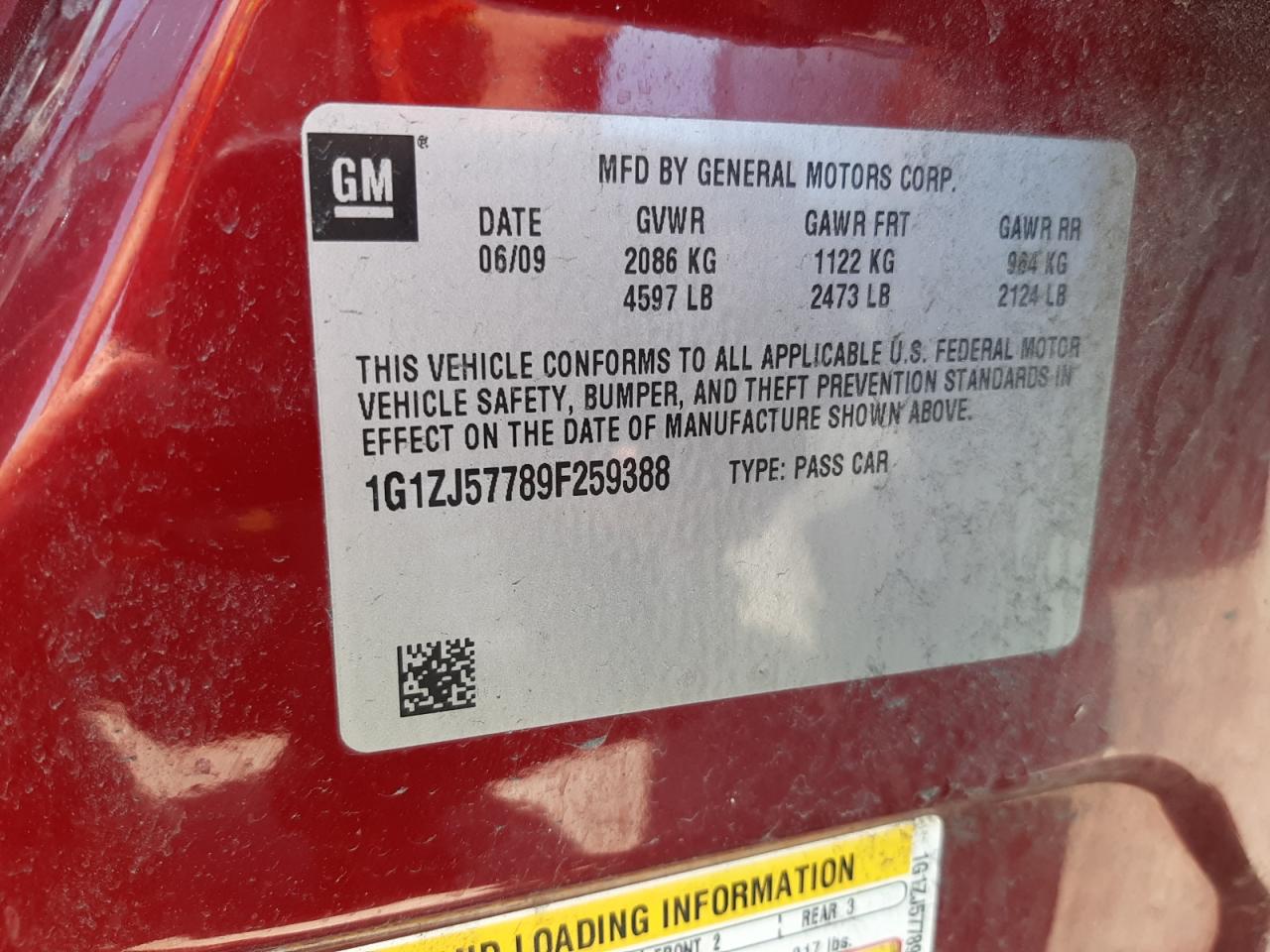 Photo 10 from auction – 2009 CHEVROLET MALIBU 2LT with VIN 1G1ZJ57789F259388