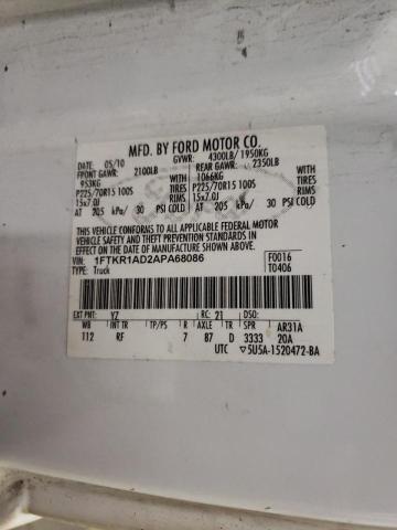 Photo 10 from auction – 2010 FORD RANGER with VIN 1FTKR1AD2APA68086