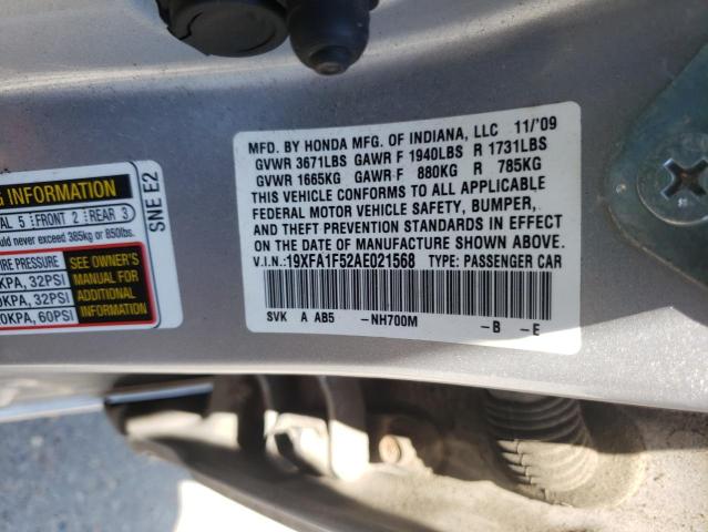 Photo 10 from auction – 2010 HONDA CIVIC LX with VIN 19XFA1F52AE021568