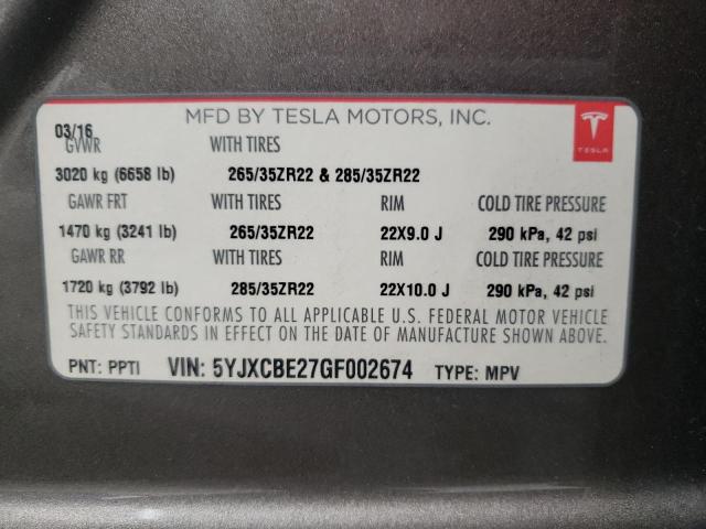 Photo 10 from auction – 2016 TESLA MODEL X with VIN 5YJXCBE27GF002674