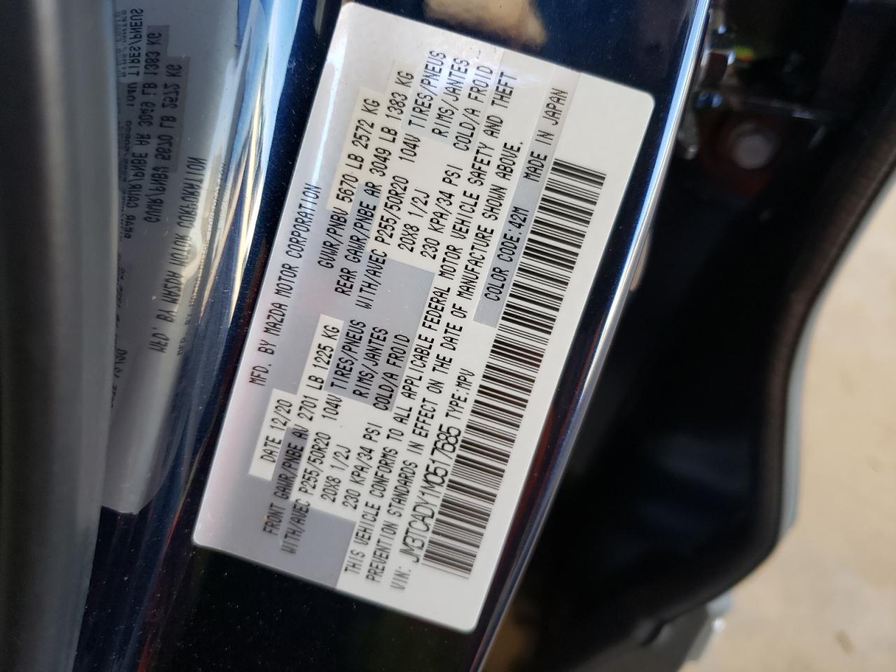 Photo 10 from auction – 2021 MAZDA CX-9 GRAND with VIN JM3TCADY1M0517685
