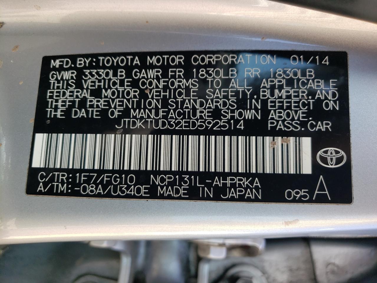 Photo 10 from auction – 2014 TOYOTA YARIS with VIN JTDKTUD32ED592514