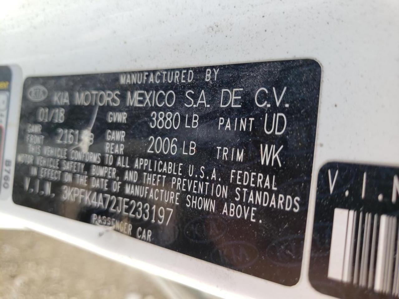 Photo 10 from auction – 2018 KIA FORTE LX with VIN 3KPFK4A72JE233197